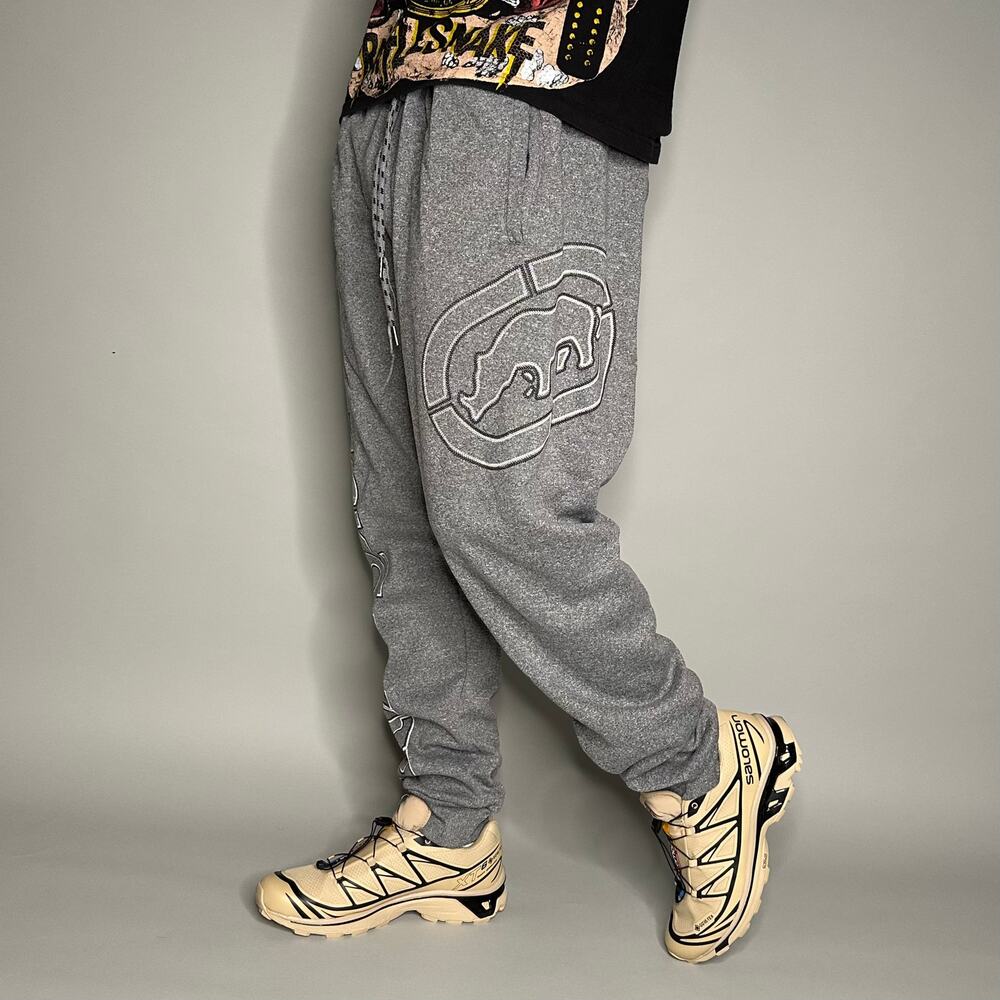 Vintage Y2K Ecko Joggers Mens 3XL Grey Cotton Sweatpants White Black Large Logo